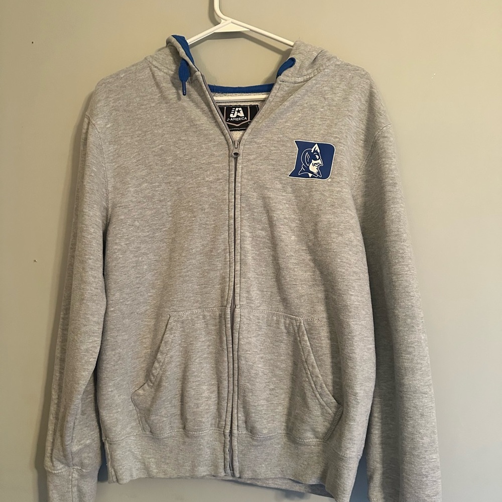 Gray Zip-Up Hoodie with Duke logo